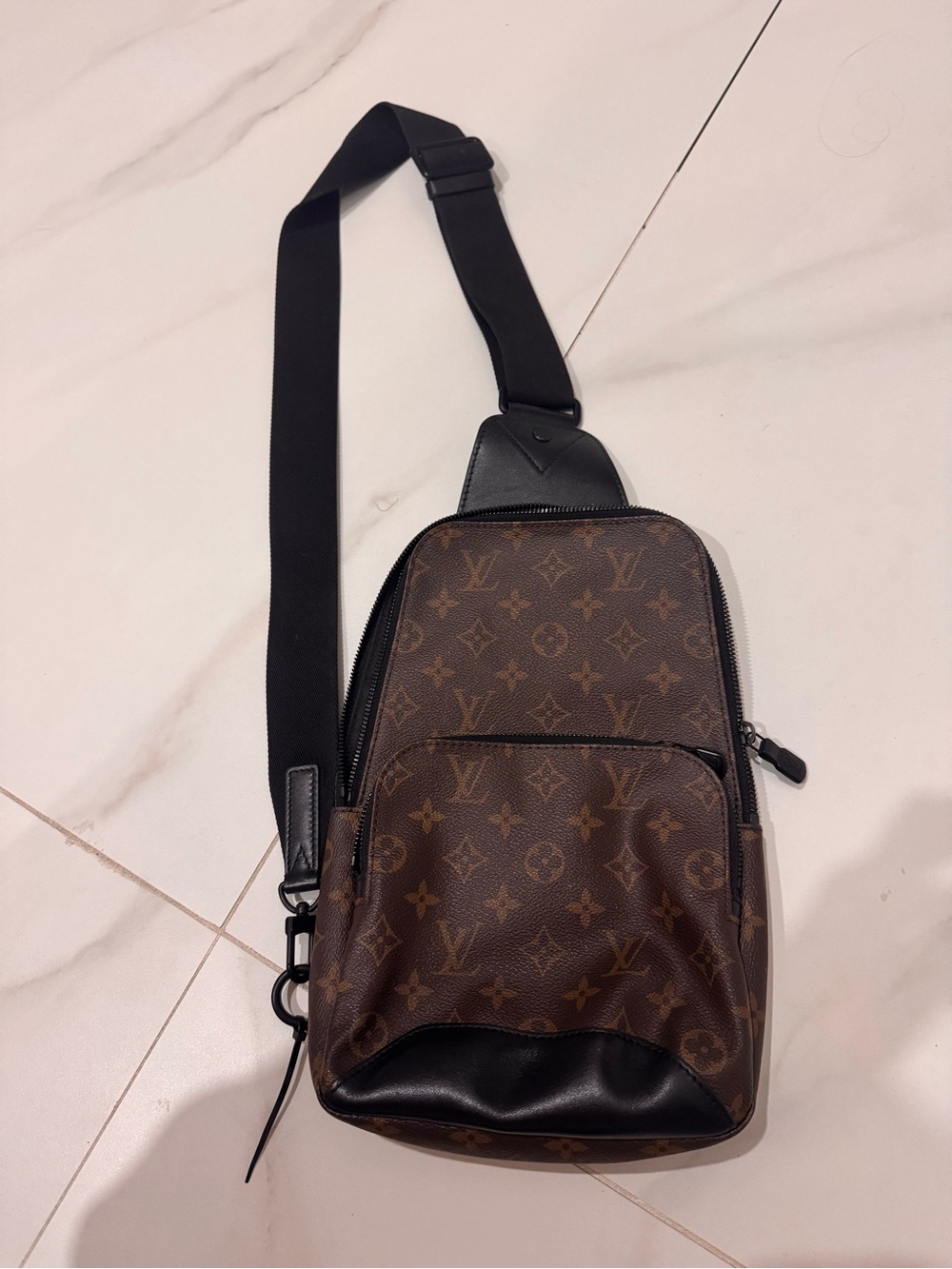 Louis Vuitton Brown Monogram Sling Belt Bag with Black Strap